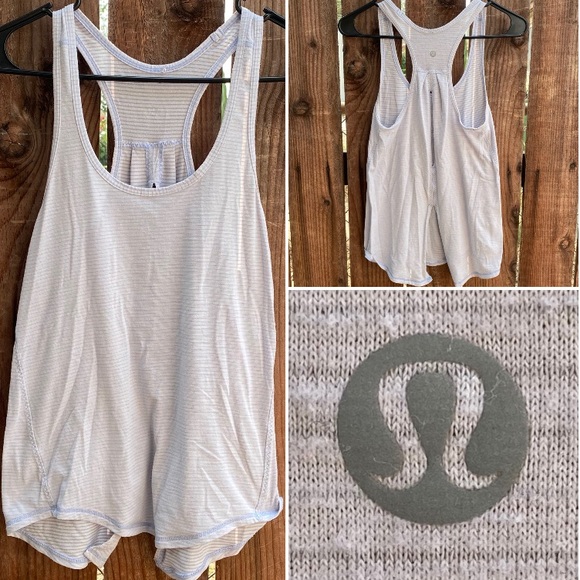 lululemon athletica Tops - Lululemon Blue White Stripe Workout Tank Top